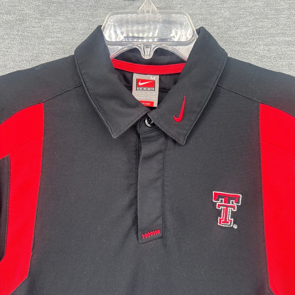 Vintage Texas Tech Nike Team Polo Men Medium Black Red NikeFIT Dry Short Sleeve - Picture 2 of 7